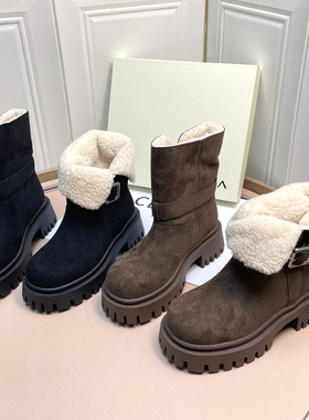裕达2025冬新款羊毛雪地靴女厚底中筒两穿加绒加厚磨砂短靴25199