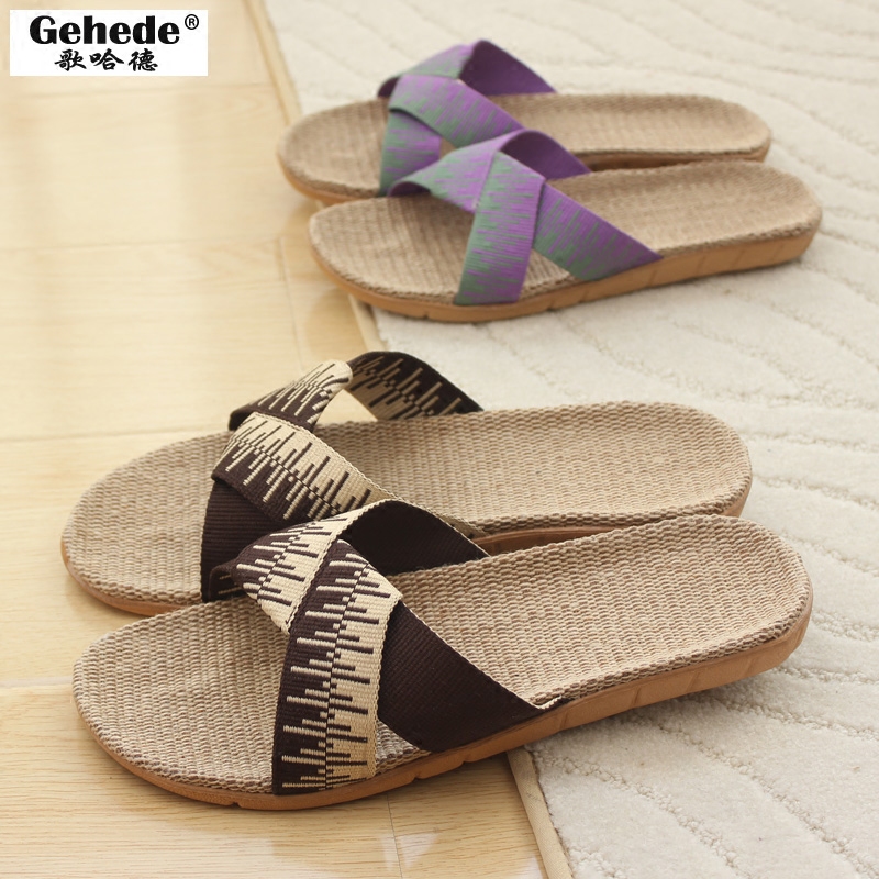 情侣轻便静音亲肤舒适亚麻拖鞋