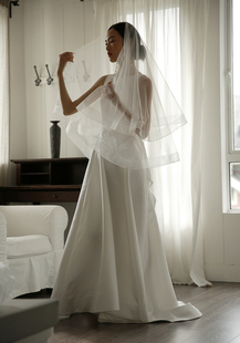 Yesdress新娘蕾丝简约双层弹力网结婚领证登记头纱