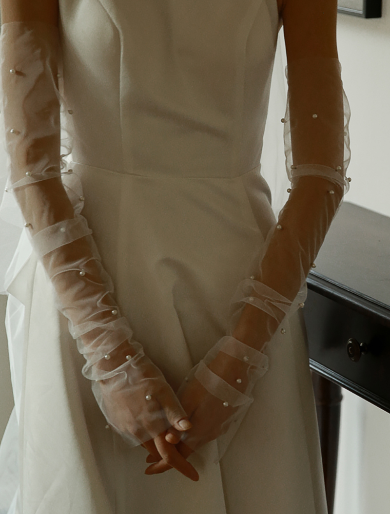 Yesdress新娘结婚婚纱拍照ins珍珠长款手套