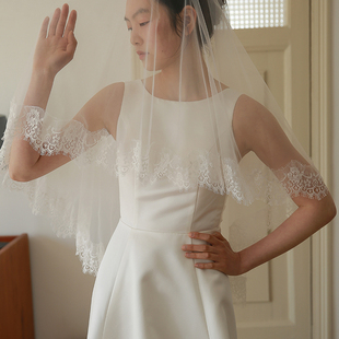 蕾丝头纱 yesdress新娘结婚拍照造型领证旅拍简洁短款
