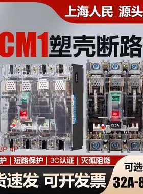 上海人民透明塑壳断路器CM1-100A160A250A三相四线空气开关3P400A