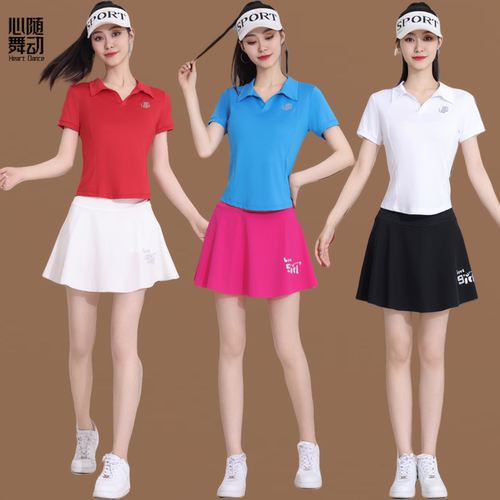 新款polo运动套装时尚广场舞短袖短裙速干透气网球健身衣跑步女