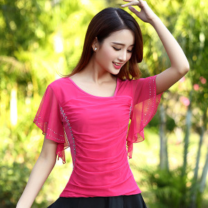 广场舞上衣 广场舞服装上衣短袖新款 拉丁舞台舞蹈服上衣短袖女