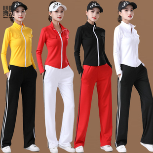 加绒长袖 广场舞服套装 运动立领健身服跳舞团体操舞服女 新款 冬季