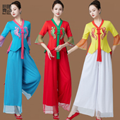 广场舞服装 团体 舞台服装 古典扇子舞喇叭袖 演出表演跳舞衣服大码