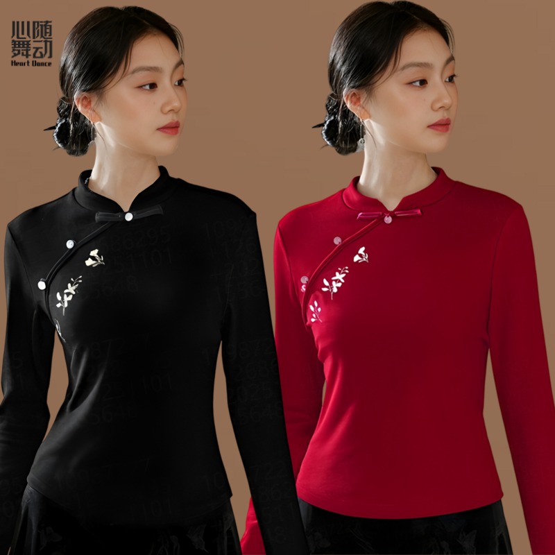 广场舞民族风古典长袖秋冬加绒上衣扇子舞演出跳舞表演服大码棉