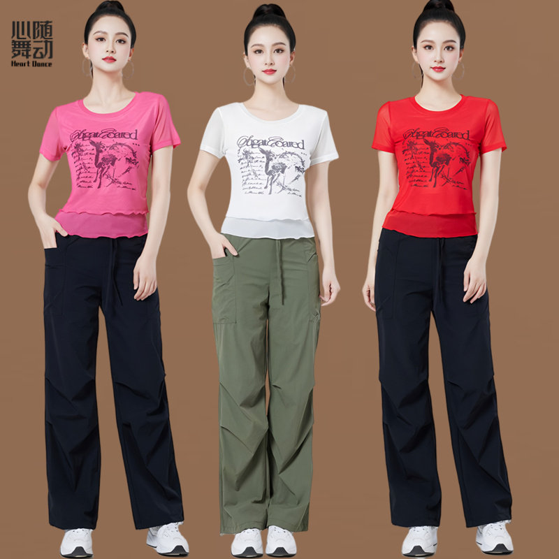 广场舞衣服2025新款短袖中老年胖大码舞蹈服团体健身操演出服套装