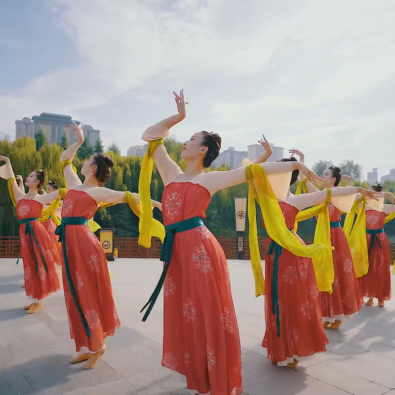 汉唐舞蹈服装女飘逸古典舞中国风大摆裙唐印桃李杯古风群舞演出服