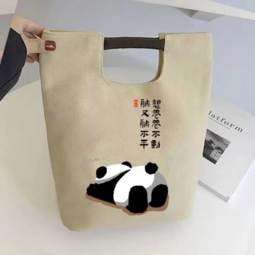 中国风高颜值复古水桶包上班族便捷手提帆布包水桶型手拎便当包女