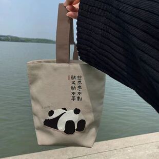 便携式 中国风高颜值复古水桶帆布包2024新款 上班外出手提小拎包女
