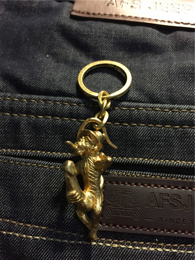 【老顽铜】纯铜有求必应绅士猴子钥匙扣黄铜雄起撸啊撸挂件吊坠