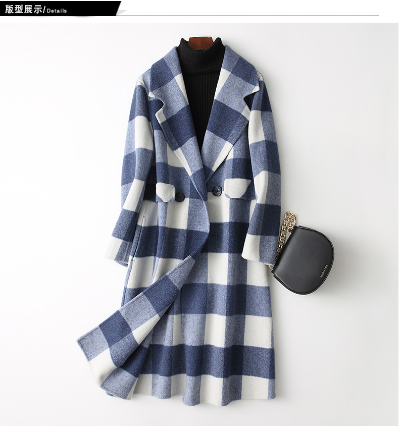 知性典雅风格子修身显瘦羊毛大衣
