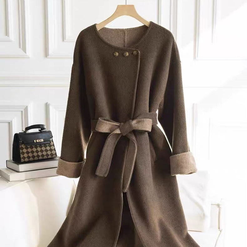 圆领简约时尚高端羊毛双面呢外套