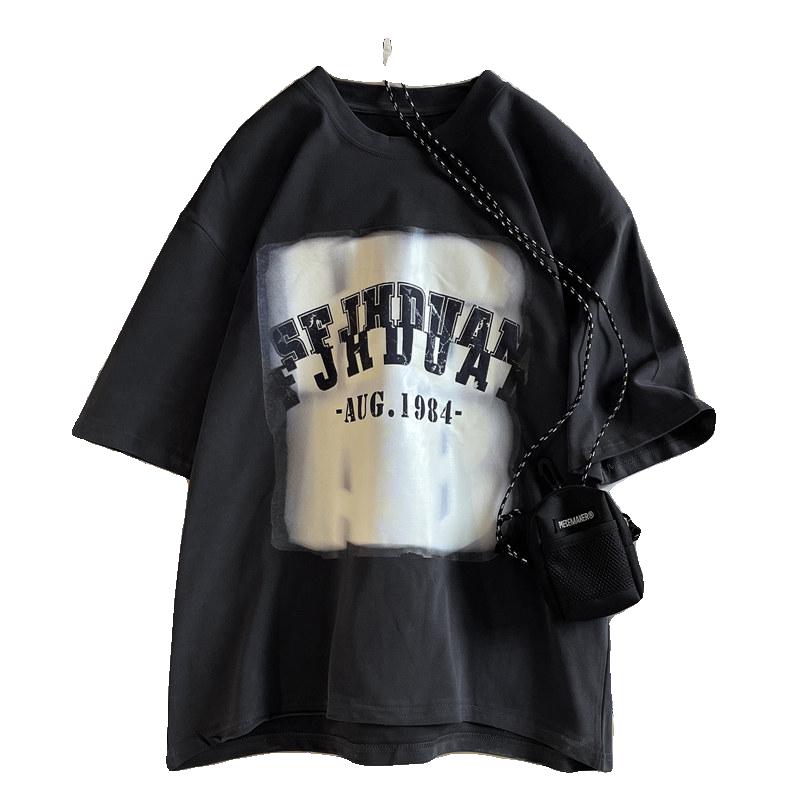 C210-T390-P25港风宽松纯棉印花短袖T恤,男装T恤,电商C409