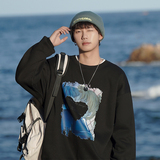 A331-WY204R-P55银狐绒港风宽松圆领印花加绒全棉情侣卫衣控价68，男装卫衣，电商C409