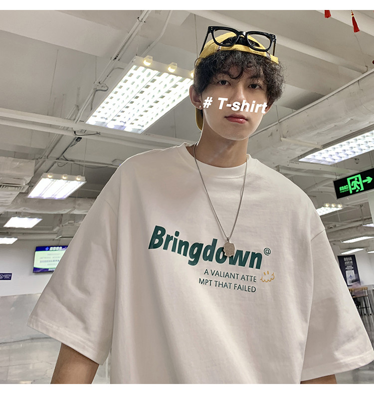 C210-T303-P20港风宽松圆领印花纯棉情侣短袖T恤，男装T恤，电商C409