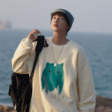 A331-WY221R-P50银狐绒港风宽松圆领印花加绒棉卫衣控68，男装卫衣，电商C409