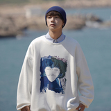 A331-WY204R-P55银狐绒港风宽松圆领印花加绒全棉情侣卫衣控价68，男装卫衣，电商C409