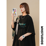 A331-T303-特P20中性风宽松圆领200克印花纯棉T恤，女装T恤，电商C409