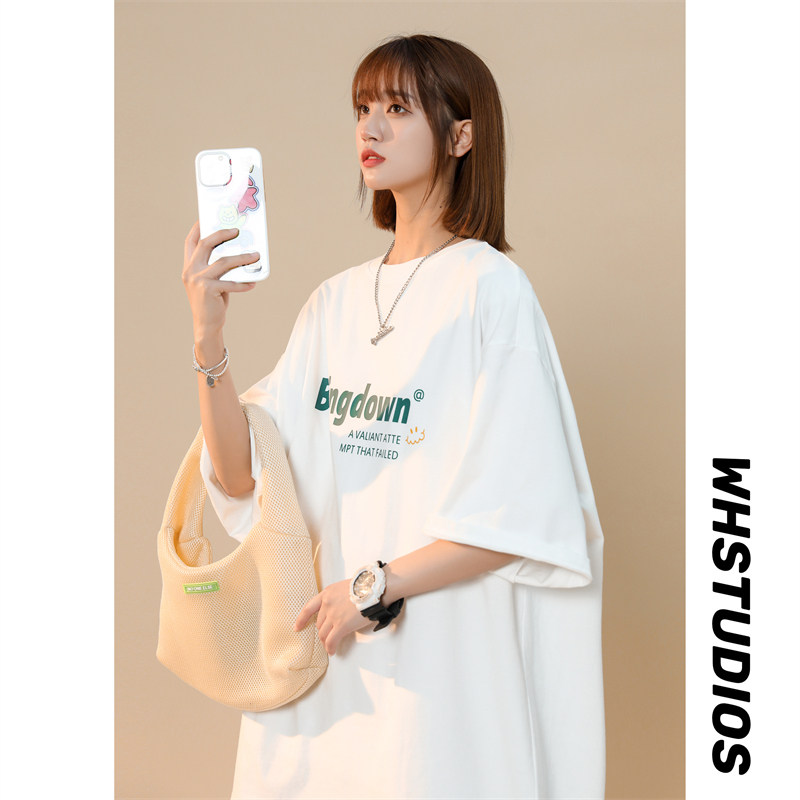 A331-T303-特P20中性风宽松圆领200克印花纯棉T恤，女装T恤，电商C409