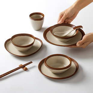 五毫密胺土陶餐具商用餐厅饭店火锅专用小碗摆台四件套碗碟杯套装