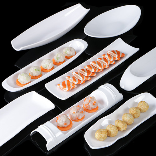 密胺白色火锅餐具商用虾滑长条