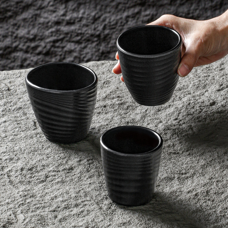 密胺杯水杯磨砂塑料小茶杯黑色日式餐厅寿司火锅防摔饮料杯子商用