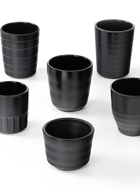 A5密胺杯子黑色塑料杯日式茶杯商用仿瓷水杯餐饮热饮杯树脂防摔杯