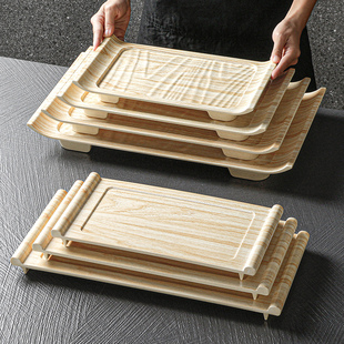 密胺仿木纹手抓羊排盘子烤羊腿摆盘牛排乳猪牛肉羊肉烤肉烧烤托盘