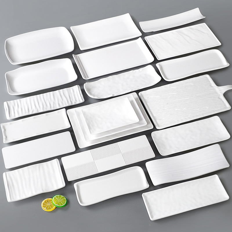 白色餐具烤肉长方形塑料商用盘子