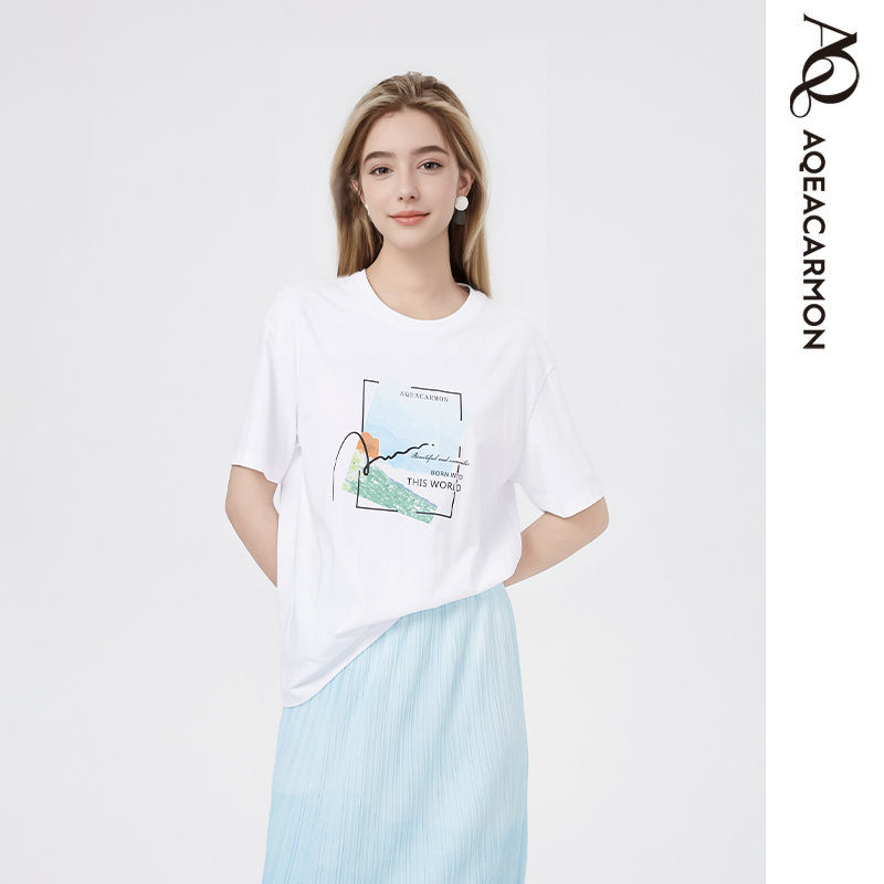 雅格上美 春夏新款女士时尚休闲百搭宽松显瘦短袖T恤 A25CF01J41