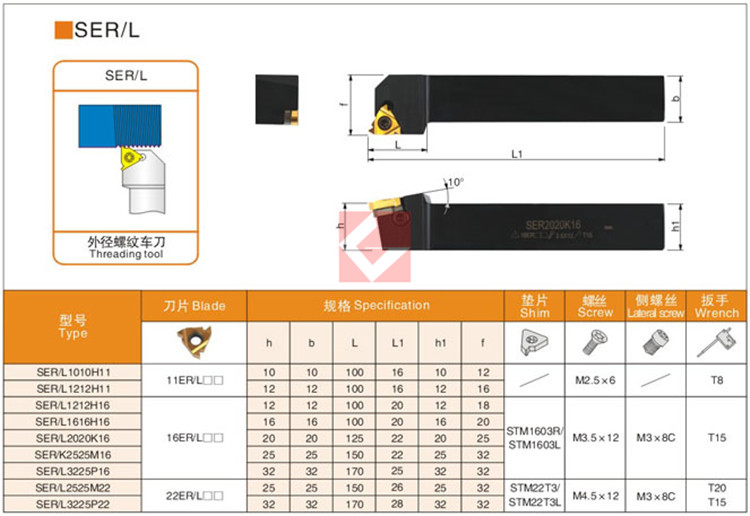 数控外螺纹刀杆外牙挑丝车刀 SERSEL 1616H162020K162525M16