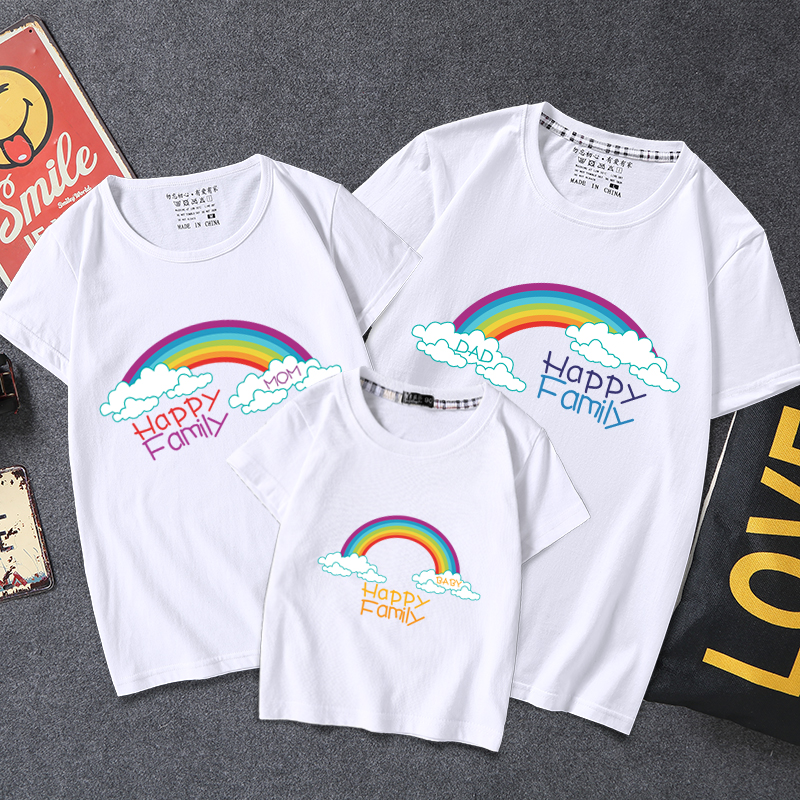 亲子装夏装短袖T恤一家三口全家装春装幼儿园运动会活动衣服套装