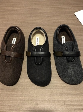 平底毛呢加绒勃肯鞋女2025秋冬新款灰色保暖棉鞋平底玛丽珍毛毛鞋