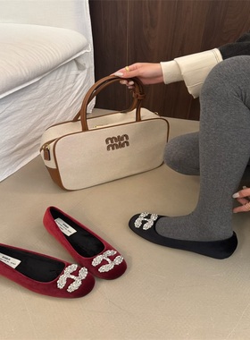 法式仙女风灰色毛呢加绒棉瓢鞋百搭不累脚内增高一脚蹬保暖单鞋女