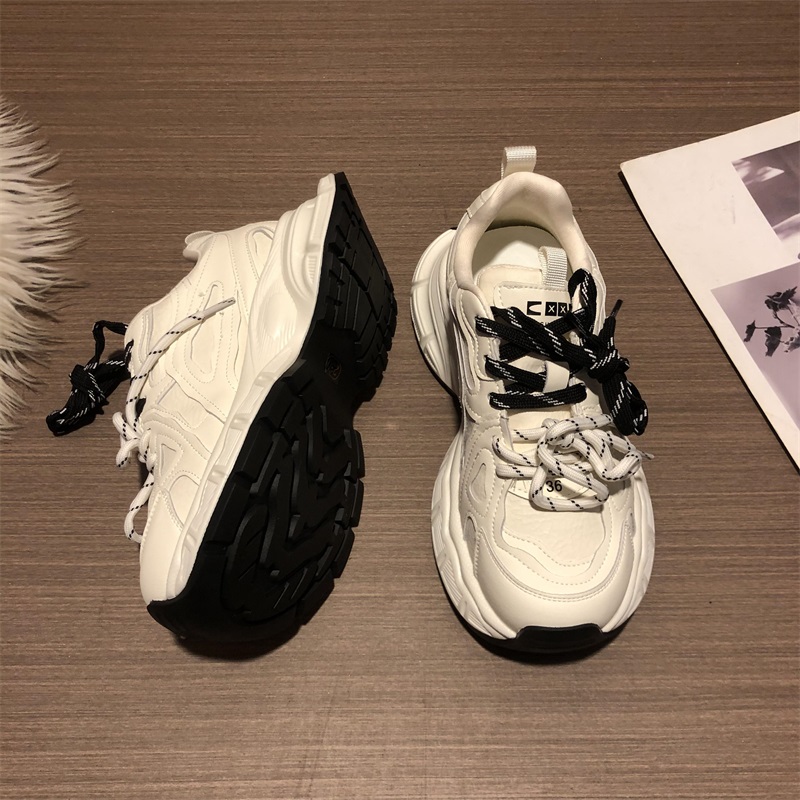 厚底绑带老爹鞋女款2025新款冬季双鞋带歪头运动鞋