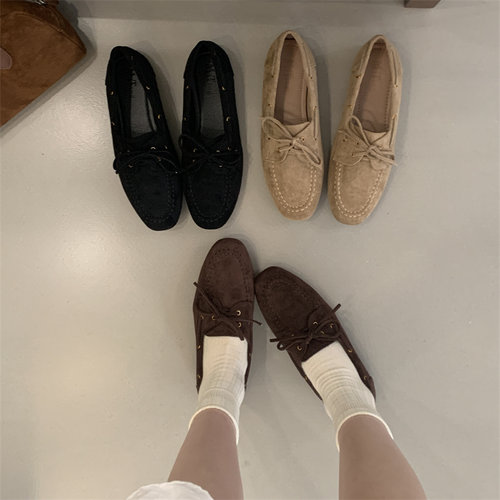 软底学生豆豆休闲乐福鞋女鞋脚蹬懒人平底单鞋一脚蹬薄款网红棕色