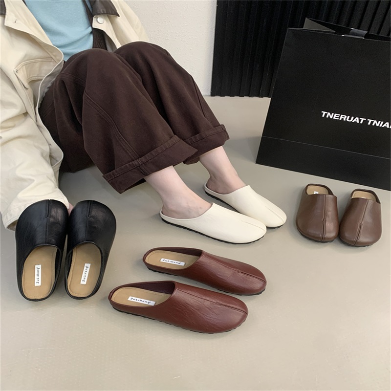 温柔粗跟包头半拖鞋2025秋季季配裙子仙女晚晚单鞋女鞋子