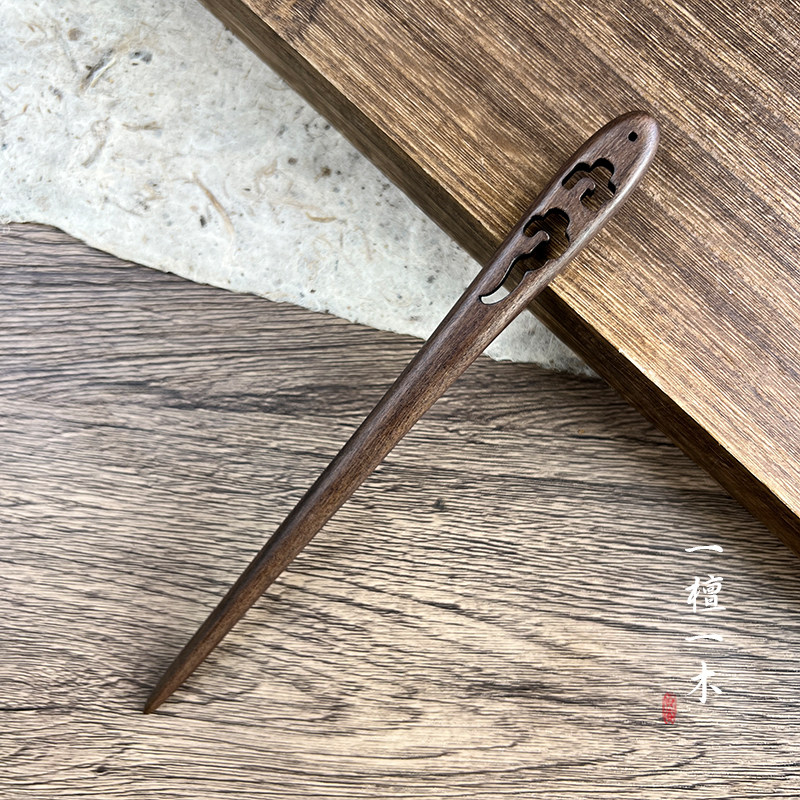 New Chinese-Style Handmade Large Leaf Sandalwood Hairpin, Ancient Style Hanfu Cheongsam Daily Hairpin, Chinese Style Simple Wooden Hairpin