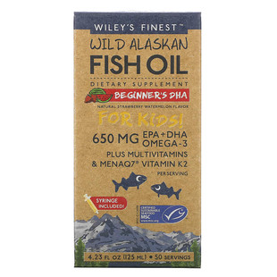 美国Wiley Finest阿拉斯加野生鱼油儿童DHA草莓西瓜味125ml