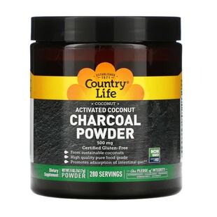 美国Country Life 启动活性椰子炭粉碳charcoal powder胀气141.7g