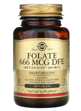 美国原装进口Solgar Folate全食物叶酸400mcg甲基叶酸高活性100片