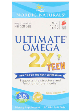 美国Nordic Ultimate Omega青少年teen鱼油12-18岁草莓味60粒