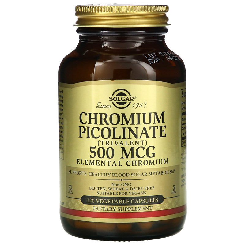 美国Solgar chromium picolinate 吡啶羧酸 铬 500mcg 120粒