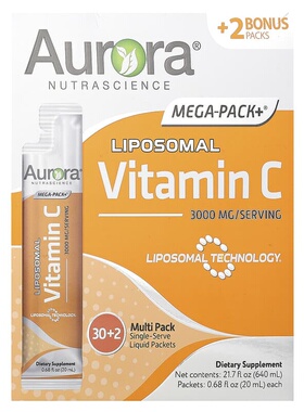 美国Aurora Mega-Pack + 脂质体维生素C 3000mg*32包*15ml 高吸收