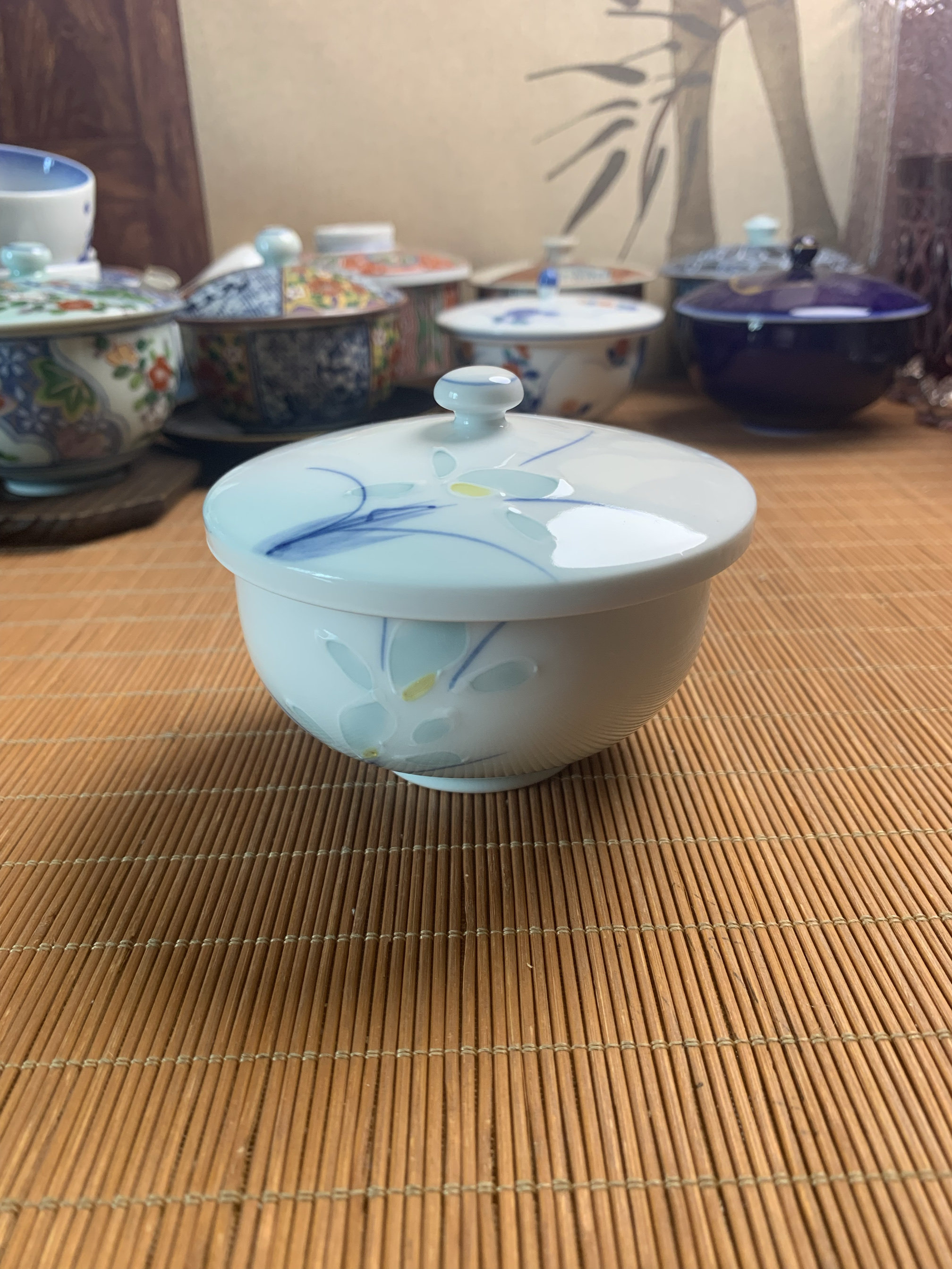 日本回流瓷器盖杯盖碗伊万里玲珑瓷有田烧彩绘轻微划痕