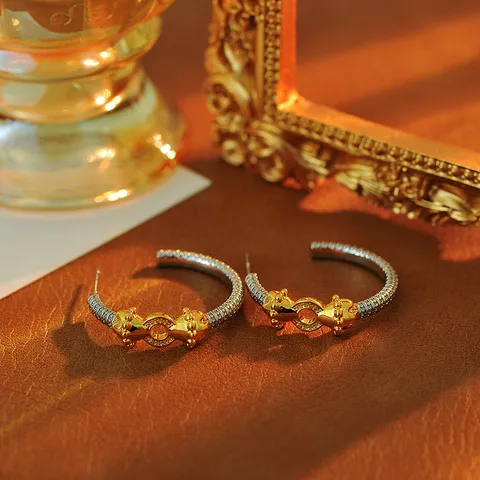 耳环耳圈C形拼色百搭耳钉时尚圈圈轻奢金银小众简约潮流