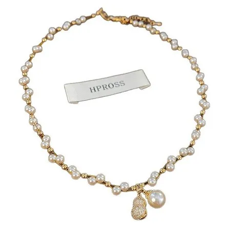 网红锁骨链花生珍珠轻奢项链施家吊坠冷淡风设计微镶项饰气质小众