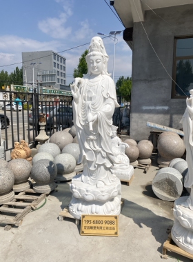 大型石雕滴水观音佛像雕塑汉白玉雕刻杨柳观音杨枝观世音菩萨雕像